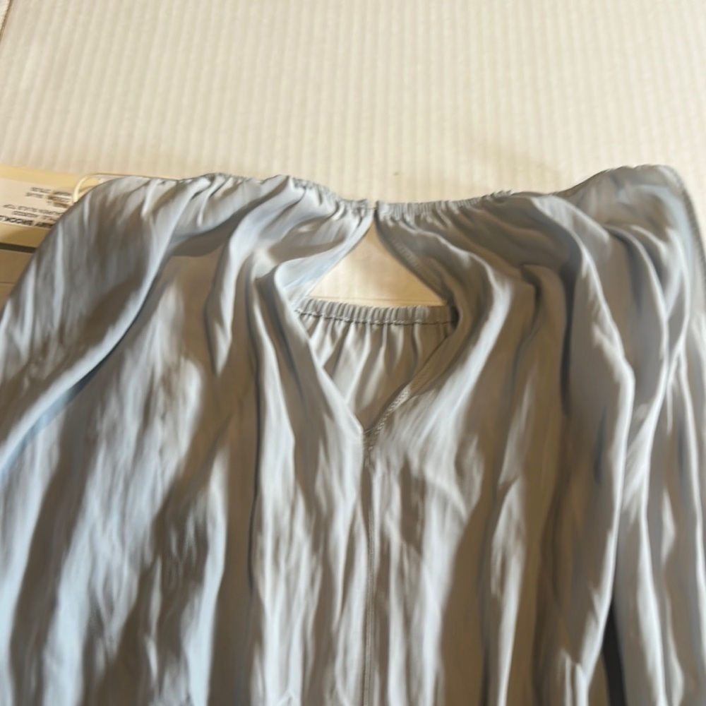 NWT Ramy Brook Lauren baby blue grey Top open hole back stretchy bottom & neck - Picture 7 of 11